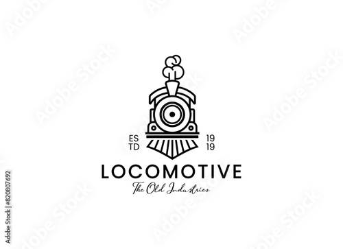 Simple vintage old locomotive train logo design template illustration.