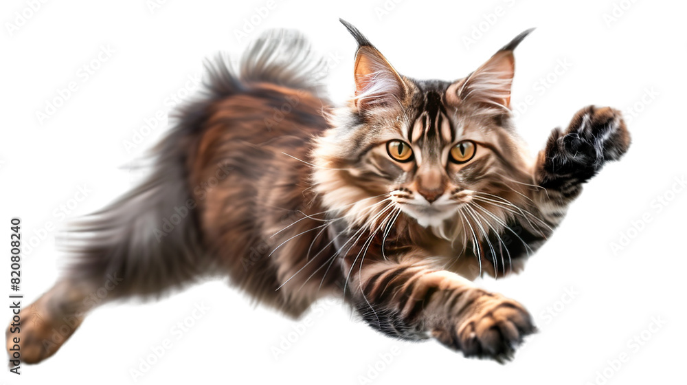 Fototapeta premium Fluffy Maine Coon cat striking a cute pose on a transparent background