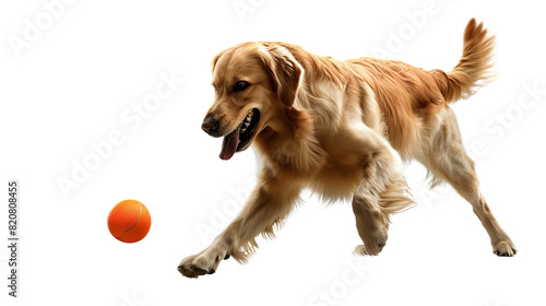 Adorable golden retriever playing with a ball on a transparent background