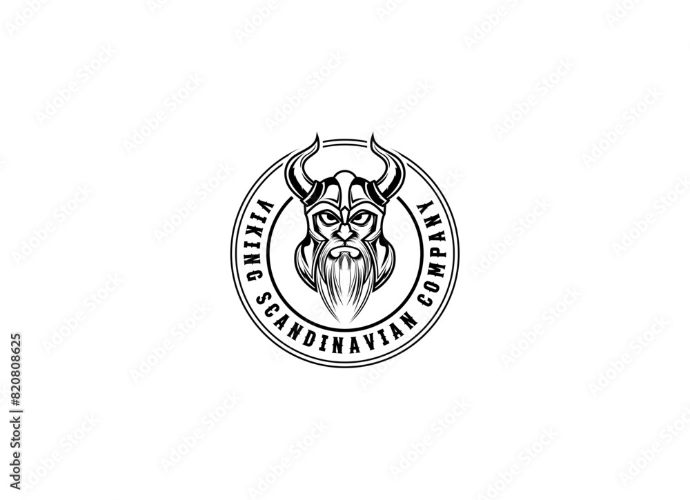 Fototapeta premium Viking head vector logo design. Vintage Retro Nordic Norse Viking Helmet