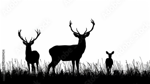 Two deer standing in grass field, suitable for nature themes