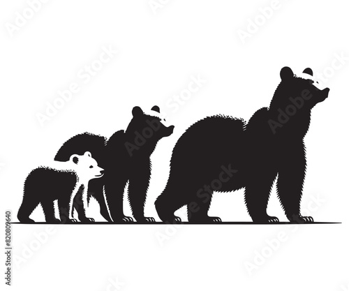 Bear wild animal family silhouettes on the white background. Grizzly bear, polar bear, California bear silhouette, vector icon for animal wildlife apps and websites