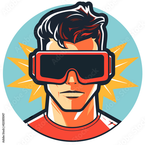Vector illustration of a man wearing a set of virtual reality goggles