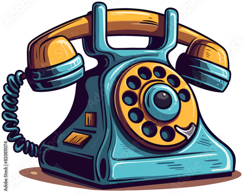 Vector illustration of an antique rotary telephone sits isolated on a plain white background