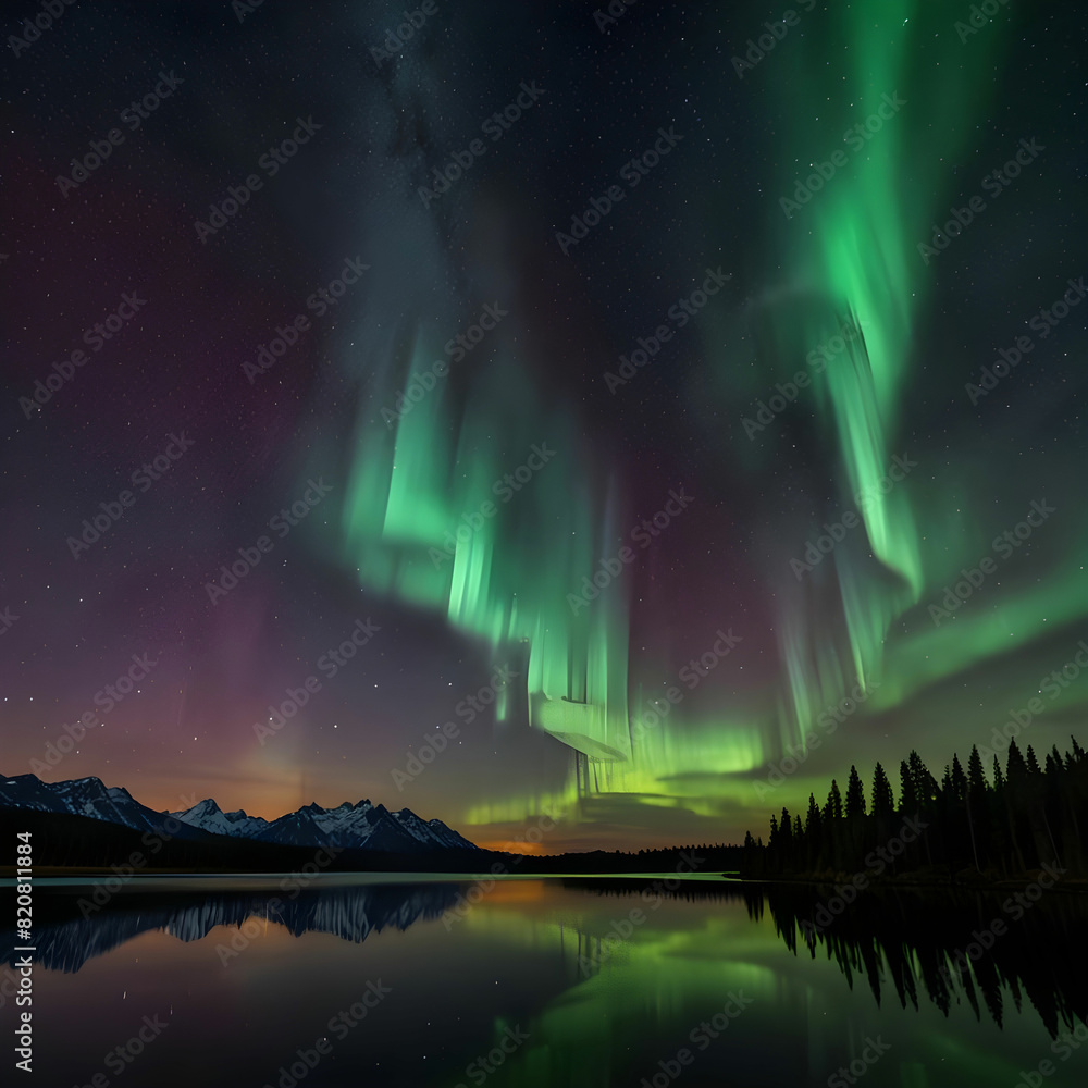 Experience the stunning beauty of aurora and lake Experience the stunning beauty of aurora and lake