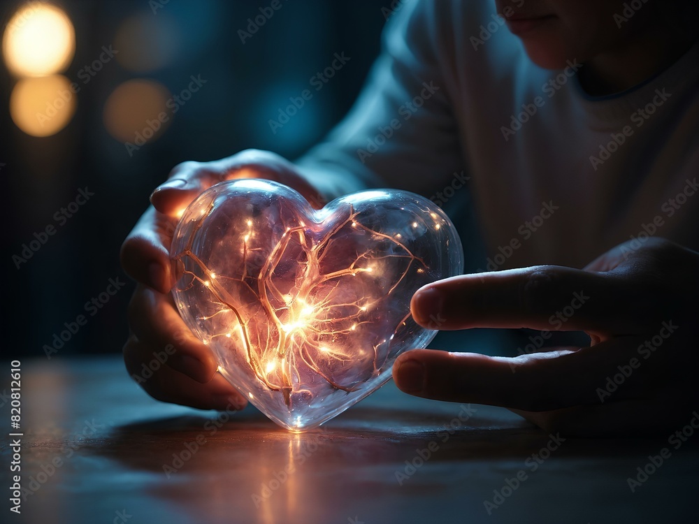glowing glass heart