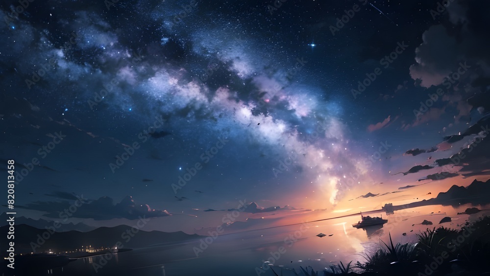 宇宙の川が美しいアニメ調の風景イラスト