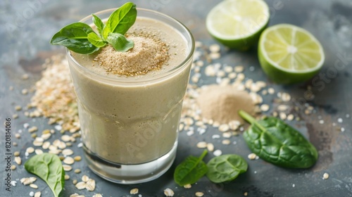 Refreshing Green Spinach Smoothie with Lime and Oats