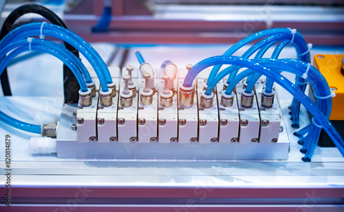 Quadro su tela Pneumatic system consisting from hoses and valve controller.