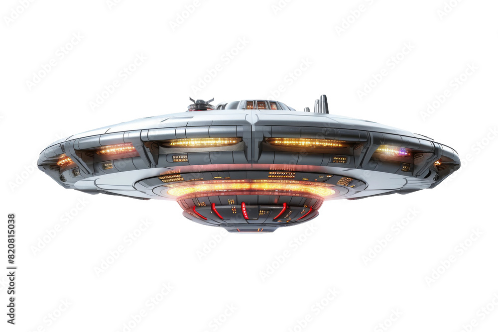 Obraz premium Galactic Dreams: A Model of a Space Ship Soaring Through Infinity on a White or Clear Surface PNG Transparent Background.