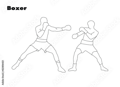 Boxer, white line drawing of a boxer. Isolated vector design.