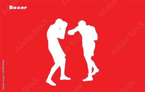 Boxer, white illustration of a boxer on the ground. Isolated vector design.