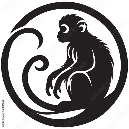 Monkey Silhouette Vector Illustration White Background
