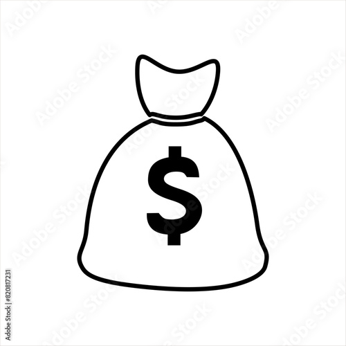 Money bag icons. Simple of line money bag icon, black and white sack. Image of the dollar symbol on the bag. Vector illustration EPS 10