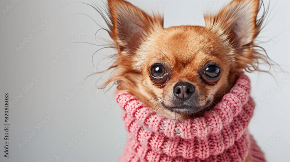 Adorable Chihuahua in Pink Sweater Looking Serious