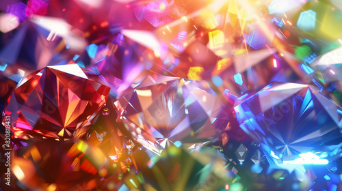 Colorful gemstones shimmering with light reflections photo