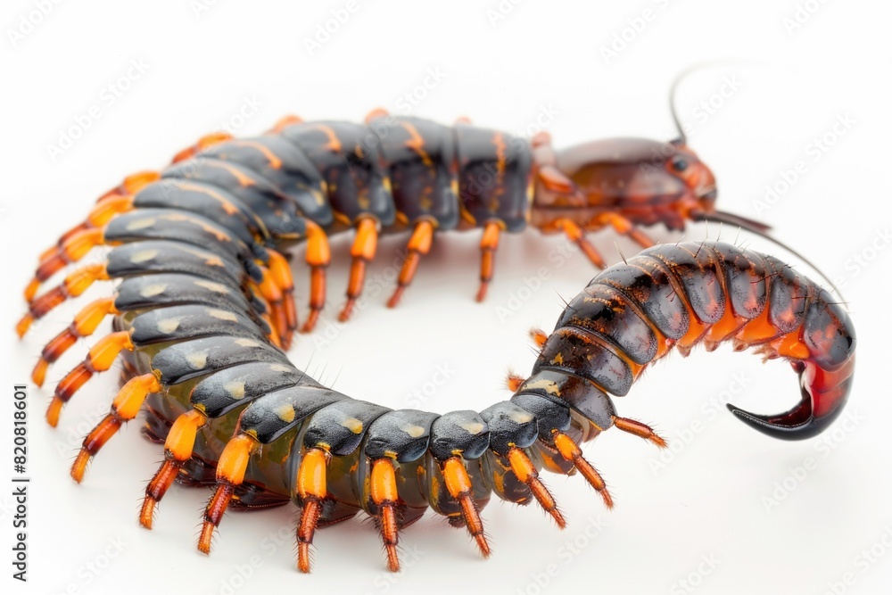 Fototapeta premium Detailed close up of a centipede on a white background. Perfect for educational materials or nature publications
