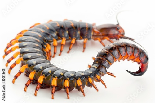 Detailed close up of a centipede on a white background. Perfect for educational materials or nature publications