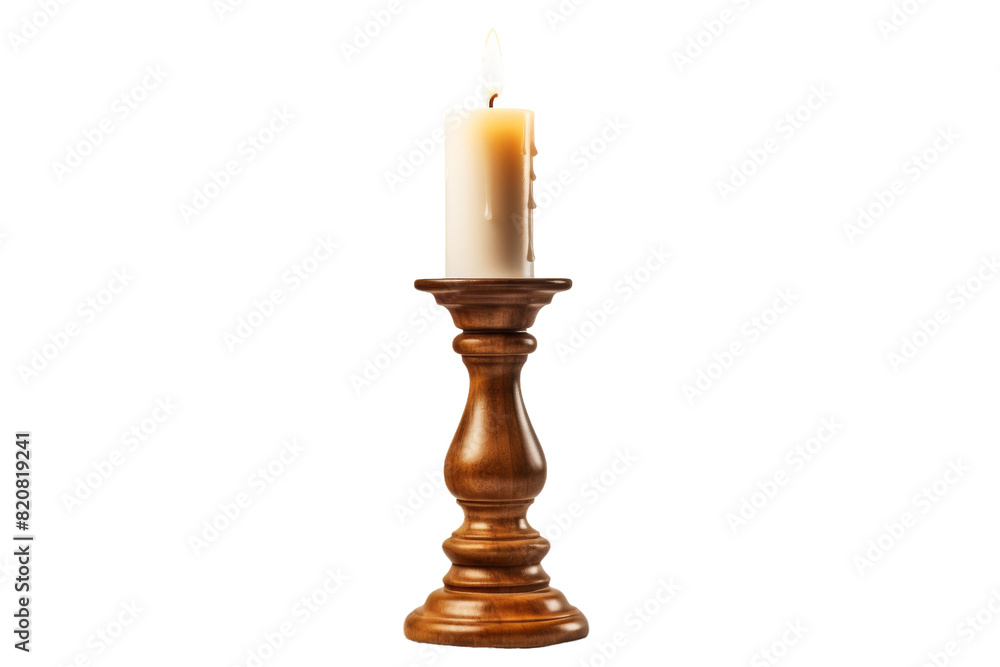 Illuminated Serenity: A Wooden Candle Holder Alight on a White or Clear Surface PNG Transparent Background. Illuminated Serenity: A Wooden Candle Holder Alight on a White or Clear Surface PNG Transparent Background.