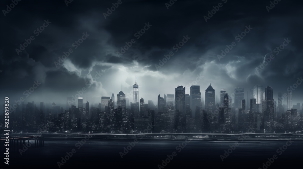 A Stormy Night Over the Cityscape with Dramatic Clouds and Lightning A Stormy Night Over the Cityscape with Dramatic Clouds and Lightning