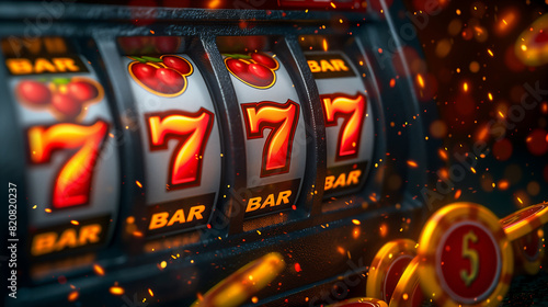 slot machine featuring classic lucky symbols like fruits, bars, and the number seven, set against a festive backdrop generative ai raster illustration.