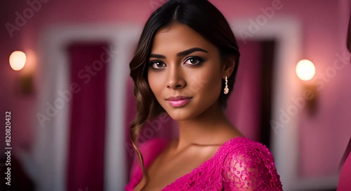 Young Hispanic woman at a quinceanera party. Quinceanera. photo