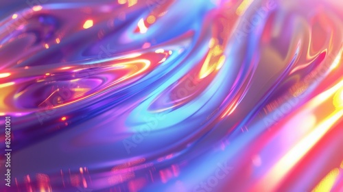 Abstract Holographic iridescent rainbom Y2K fluid background. Lliquid gradient waves surface futuristic texture.Mental health holo modern aesthetic. Trendy Brutalism