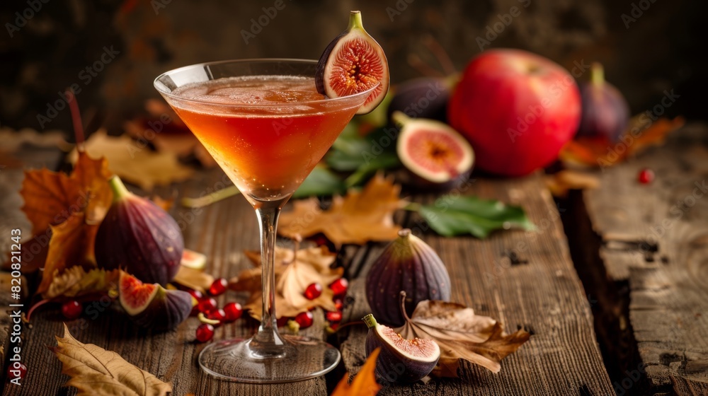 Autumn-Inspired Fig Cocktail on Rustic Wooden Table Autumn-Inspired Fig Cocktail on Rustic Wooden Table