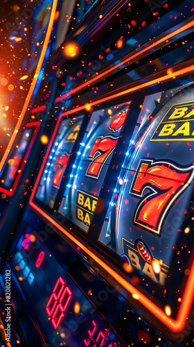 slot machines featuring classic symbols like bars and sevens in a futuristic casino setting generative ai raster illustration.