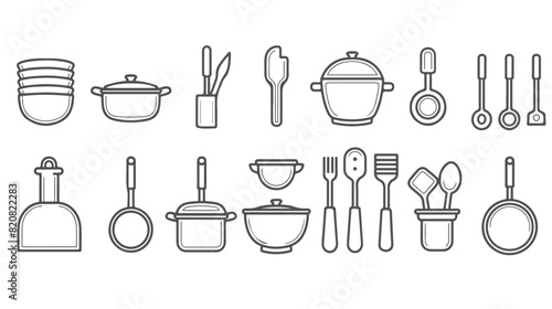 Kitchenware linear vector icons Four . Various kitche