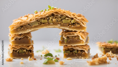 pieces of a Middle Eastern pastry called baklava photo
