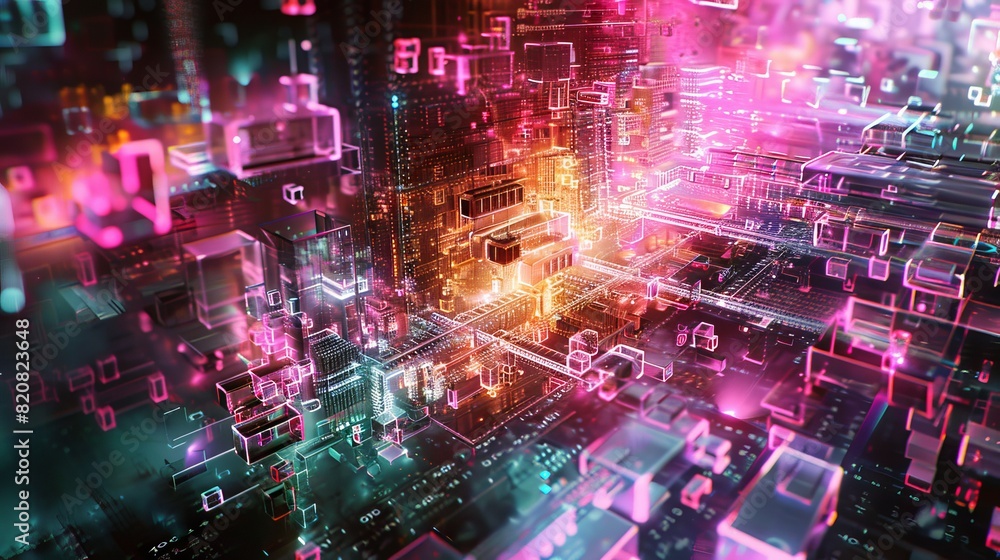 Fototapeta premium Abstract Structures Emerge from a Digital Matrix