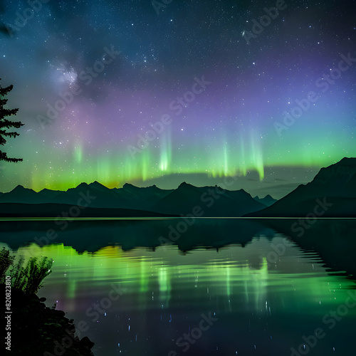 The beautiful aurora borealis over mountain