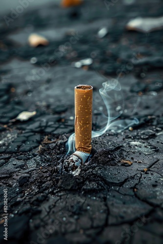 A cigarette left on the floor, suitable for anti-smoking campaigns