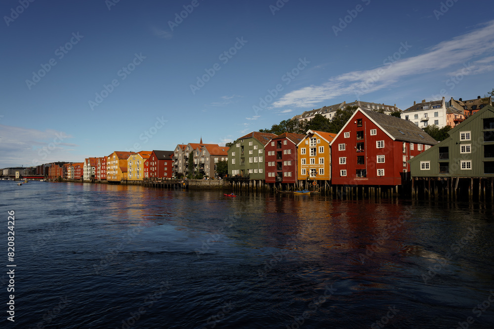 Trondheim with colorful houses on the river Nidelva, Norway