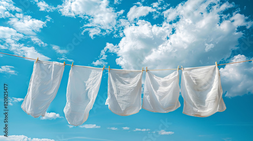 Freshly Laundered White Sheets Drying on Clothesline Under Sun
