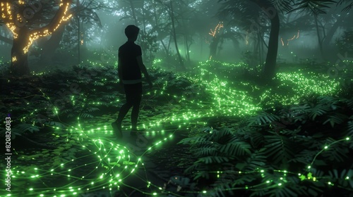 Glowing Vines Crawl Across a Digital Landscape