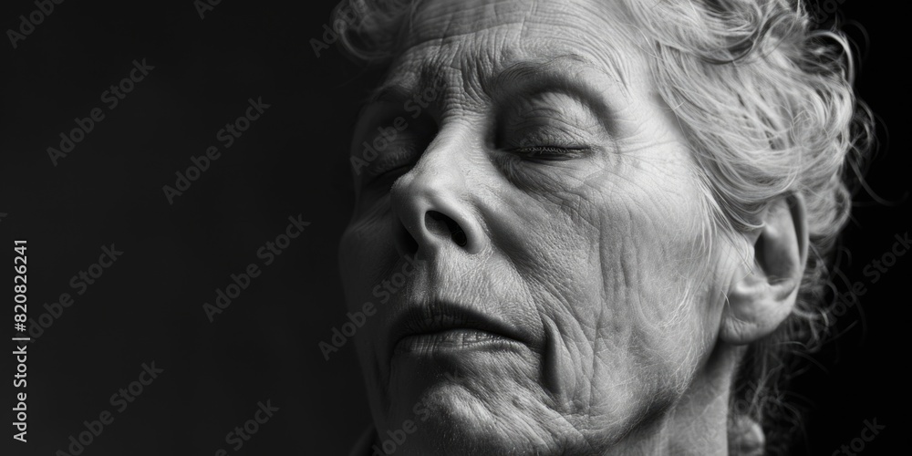 A black and white photo of a woman with her eyes closed. Suitable for various projects A black and white photo of a woman with her eyes closed. Suitable for various projects