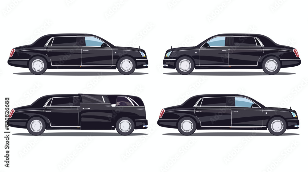 Luxury black limousine isolated on white background.
