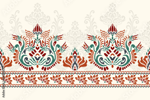 Italian Ikat ethnic pattern on white background,Ikat embroidery vector illustration.Ikat texture fabric.