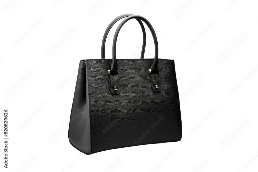 Elegance in Monochrome: A Black Handbag Adorning White Space on a White or Clear Surface PNG Transparent Background. Elegance in Monochrome: A Black Handbag Adorning White Space on a White or Clear Surface PNG Transparent Background.