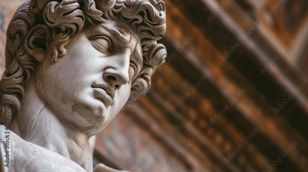 Close up of ancient statue wonderful in the rays of the sun. Architecture, archetype, religion, faith concept Close up of ancient statue wonderful in the rays of the sun. Architecture, archetype, religion, faith concept
