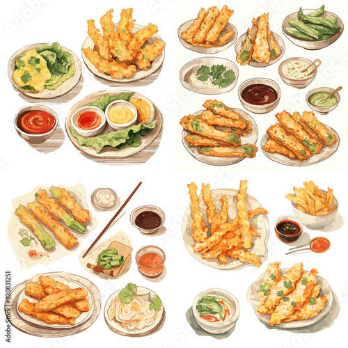 selection of asian meal with spring roll,