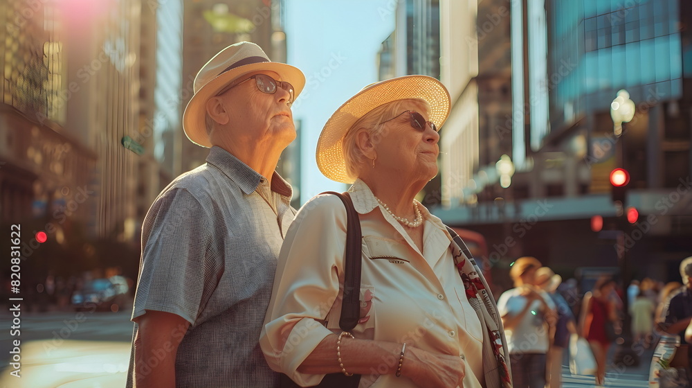 Fototapeta premium senior couple portrait in a city, travel concept