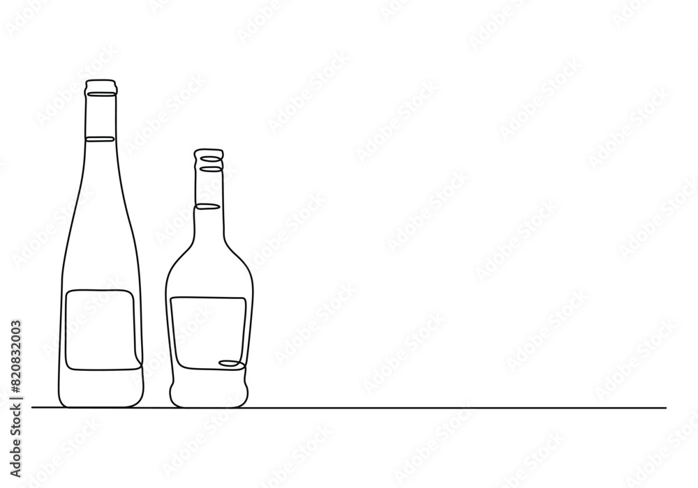 Wine glass and bottle continuous one line drawing vector illustration. Pro vector Wine glass and bottle continuous one line drawing vector illustration. Pro vector