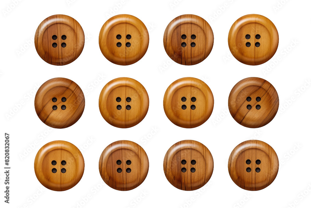 Enchanted Collection: Twelve Wooden Buttons Dance on a White Canvas on a White or Clear Surface PNG Transparent Background. Enchanted Collection: Twelve Wooden Buttons Dance on a White Canvas on a White or Clear Surface PNG Transparent Background.