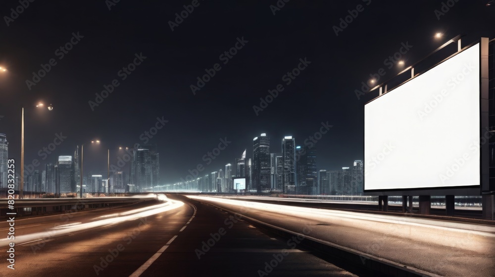 An empty billboard layout. urban life. next to the park area. the template for the design. a large advertising banner on the road
