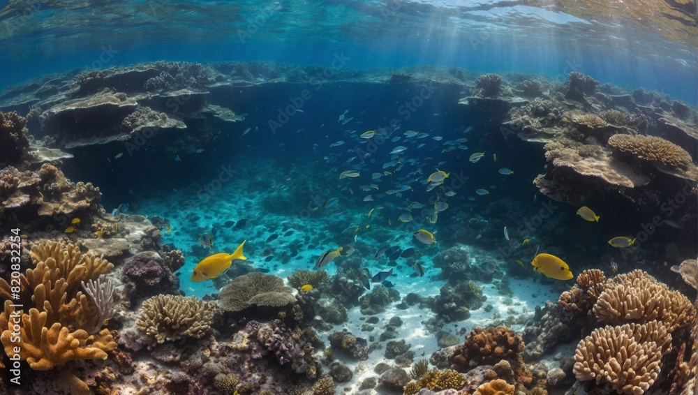 Fototapeta premium Vibrant Coral ReefColorful Fish Swimming in Clear Blue Waters