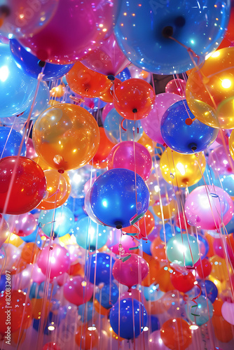 Wallpaper Mural Lively scene with colorful balloons in bright hues, tightly packed and adorned with strings, evoking celebration Torontodigital.ca