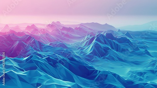 Digital Landscape Geometric Hills and Valleys Stretch Across a Virtual Horizon © fledermausstudio